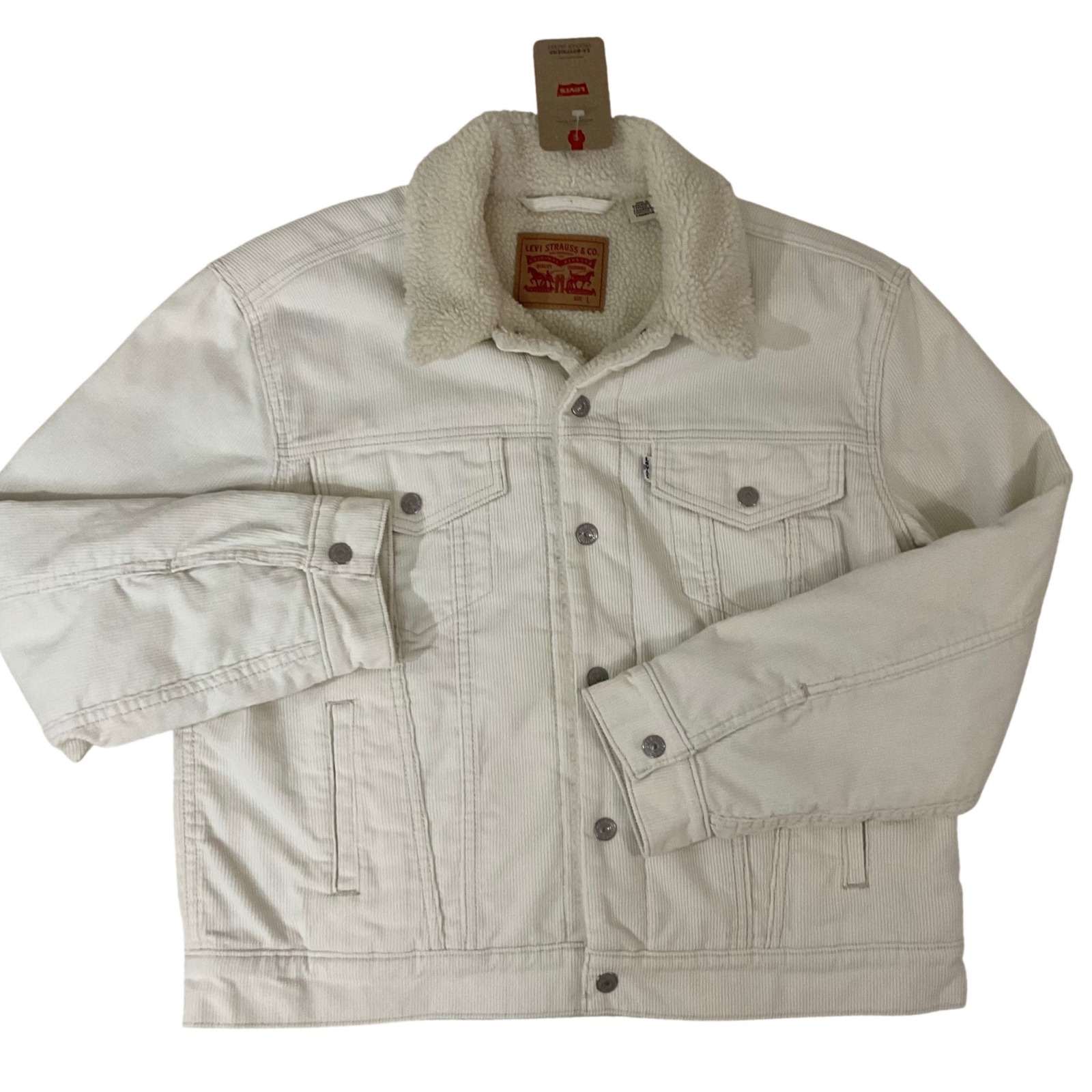 Levis Corduroy Sherpa Lined Trucker Jacket Cream White L Nwt